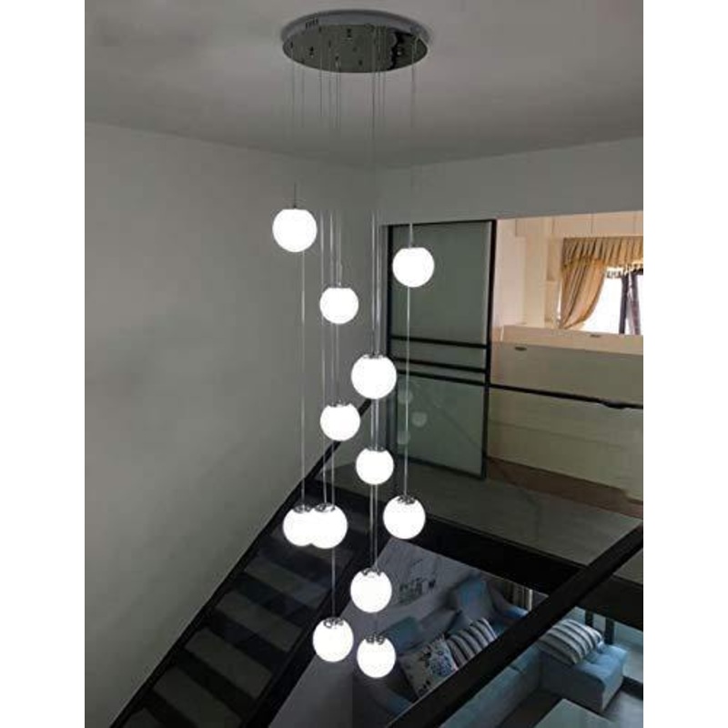 12 sfere di vetro lampadario a sospensione moderno lampadario a sospensione per lampadario villa scala duplex lungo lampadario a LED, 50x250cm di grandi dimensioni (Size : A)