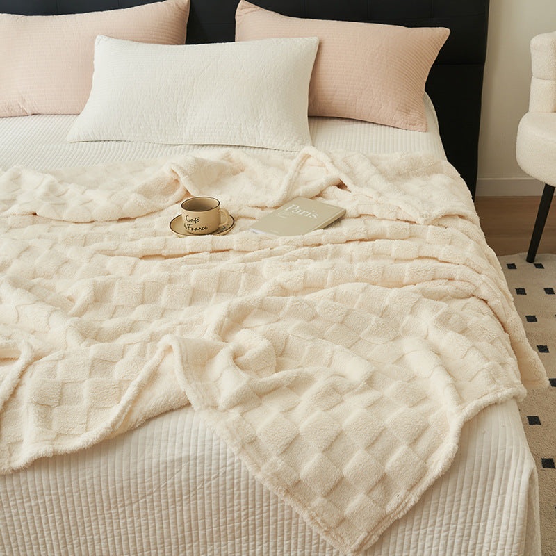 200*230CM Milky White Ultra-Soft Waffle Textured Plush Fleece Blanket – Large Cozy All-Season Throw for Bed & Sofa
