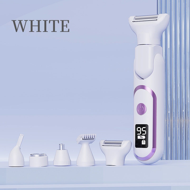 5-in-1 Electric Lady Shaver & Grooming Kit – LCD Display, USB-C Rechargeable, Full Body Hair Removal(White)