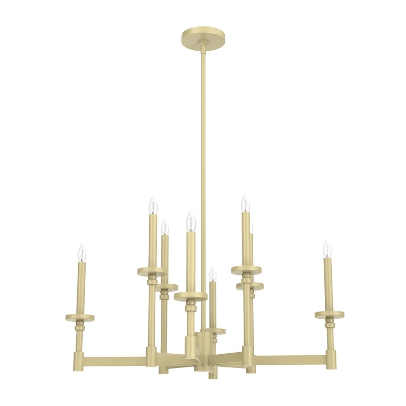 Eight Light Chandelier from the Briargrove Collection in Modern Brass Finish by Hunter