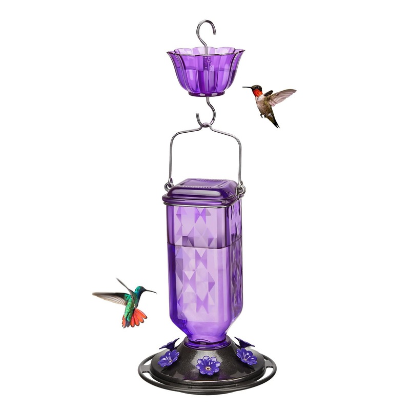 Elegant Hanging Hummingbird Feeder – Decorative Glass Nectar Bottle with Ant Moat, 6 Feeding Ports(Purple)
