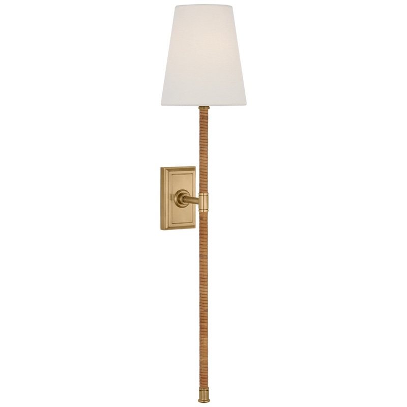 LED Wall Sconce from the Basden Collection in Antique-Burnished Brass And Natural Rattan Finish by Visual Comfort Signature