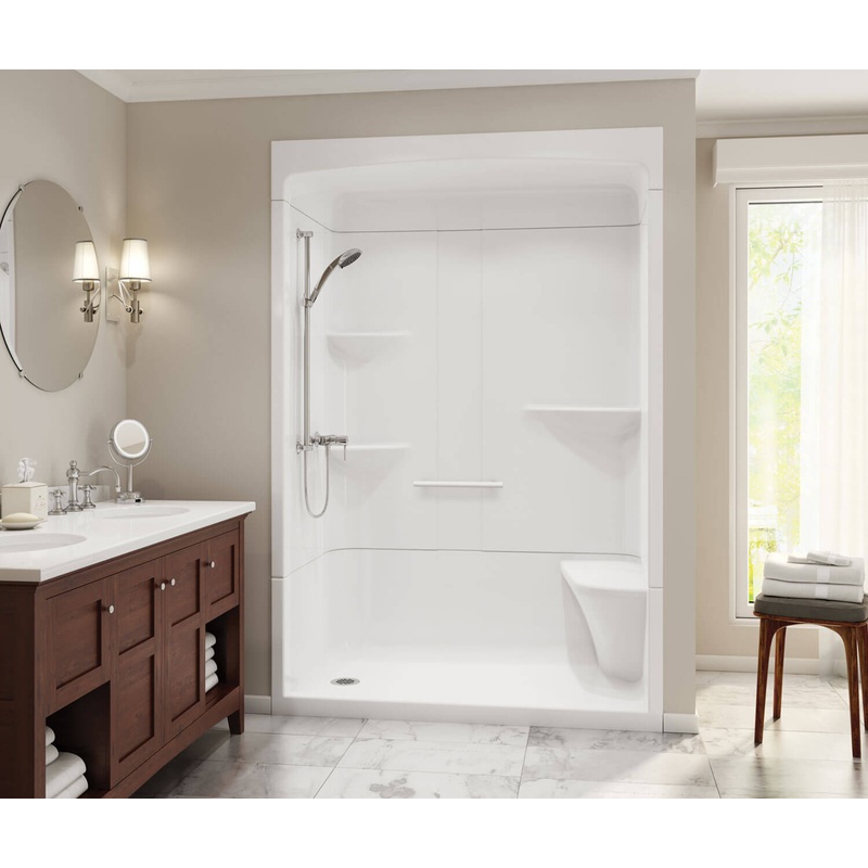 MAAX 105922-SNL-000-001 Camelia SHR-6034 Acrylic Alcove Left-Hand Drain Three-Piece Shower in White