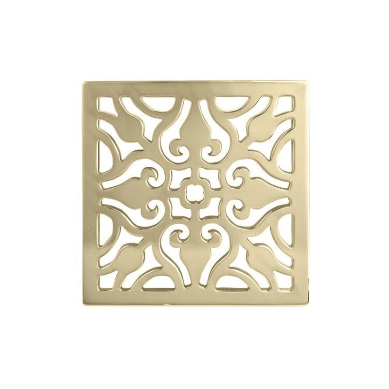 Shower Drain Tub and Shower Square Elegant 6 Inch French Gold PVD Brass for Drain Throat 277-02 6 Inch