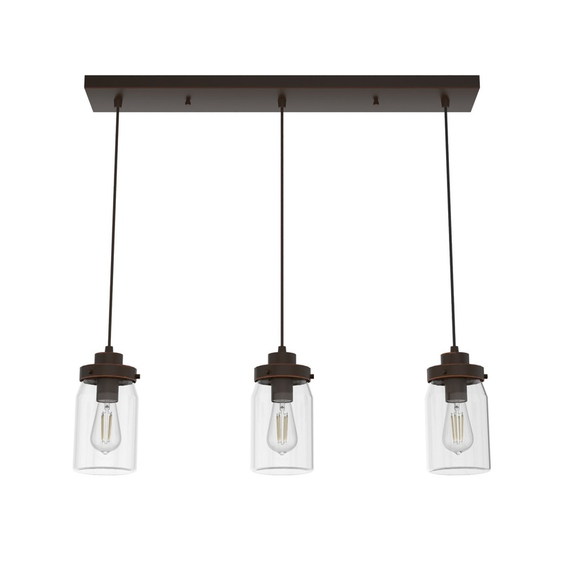 Three Light Cluster Linear from the Devon Park Collection in Onyx Bengal Finish by Hunter