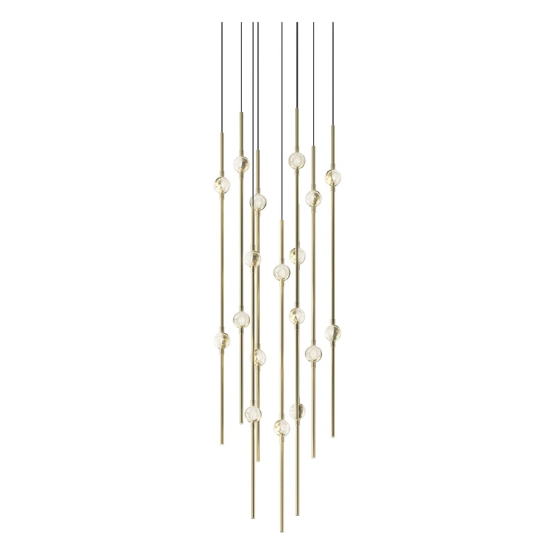 Aries 12″ Round LED Pendant Satin Brass with Clear Faceted Acrylic 3000K 20′ Adjustable Cord