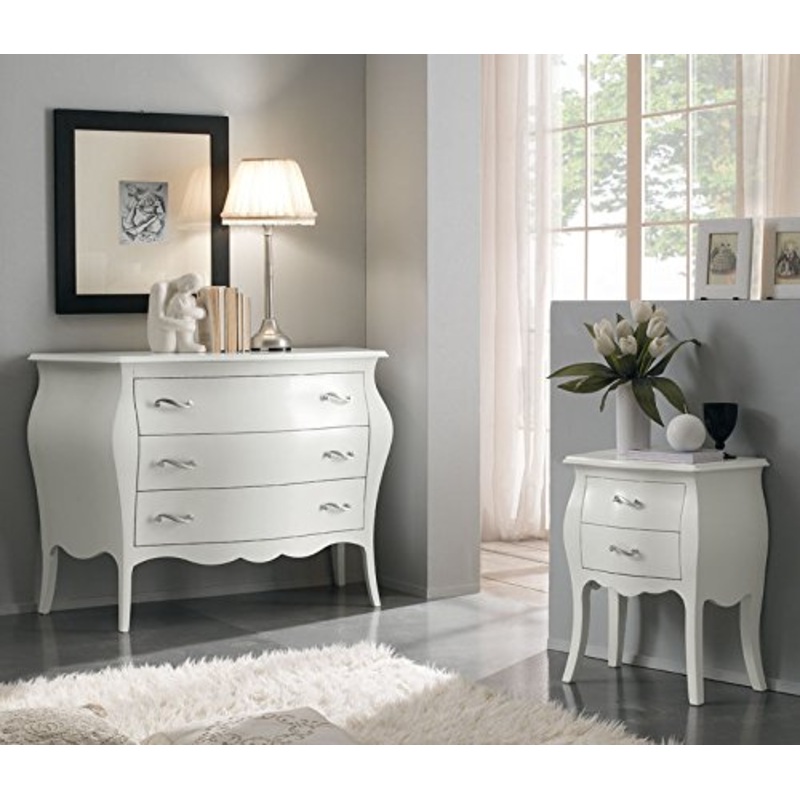 Bagno Italia Mobile Comodino bombato 2 cassetti colore bianco opaco o argento o oro I