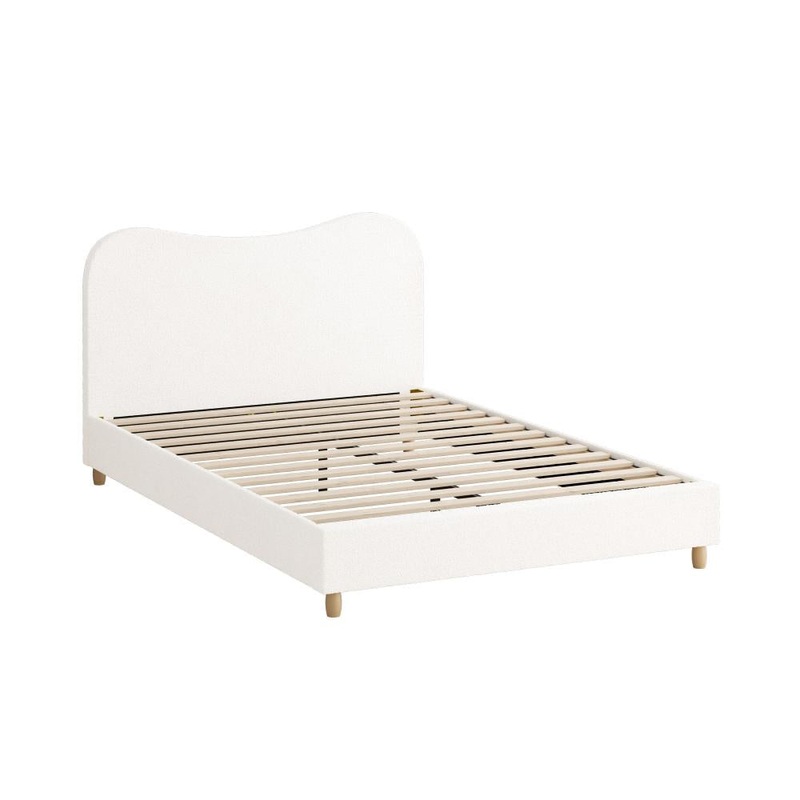 Bed Frame Queen Size White Boucle Cloud Shape