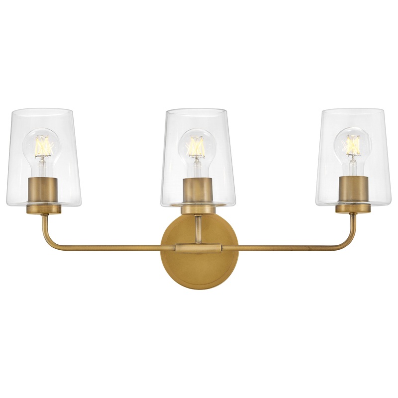 Kline Medium Three Light Vanity Heritage Brass with Clear
