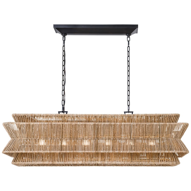 LED Linear Pendant from the Antigua Collection in Bronze And Natural Abaca Finish by Visual Comfort Signature