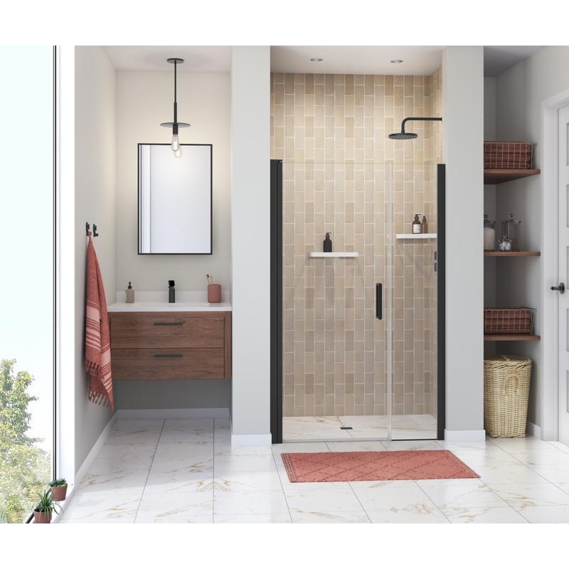 MAAX 138271-900-340-100 Manhattan 45-47 x 68 in. 6 mm Pivot Shower Door for Alcove Installation with Clear glass & Round Handle in Matte Black