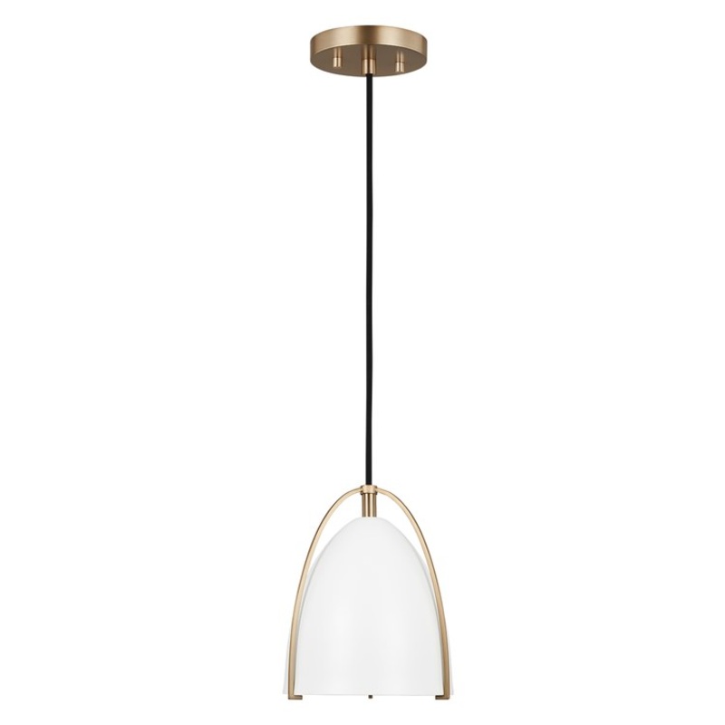 Mini Pendant Norman 1 Lamp Satin Brass Matte White Steel/Glass LED Medium A19