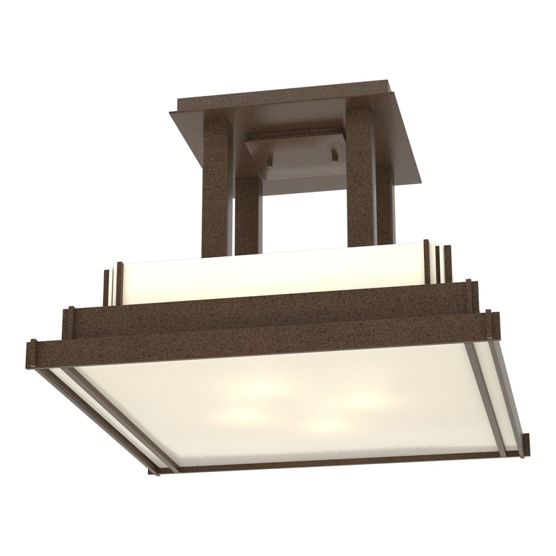 Steppe Large Semi-Flush Coastal Bronze White Art Glass (BB)