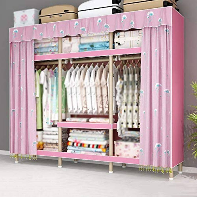 wardrobe Armadio Combinato, Armadio Pensile Doppio in Tessuto per Uso Domestico, Tenda Posteriore in Filato Anteriore, Senza Tenda Tipo Cerniera, 163  50  180 Cm