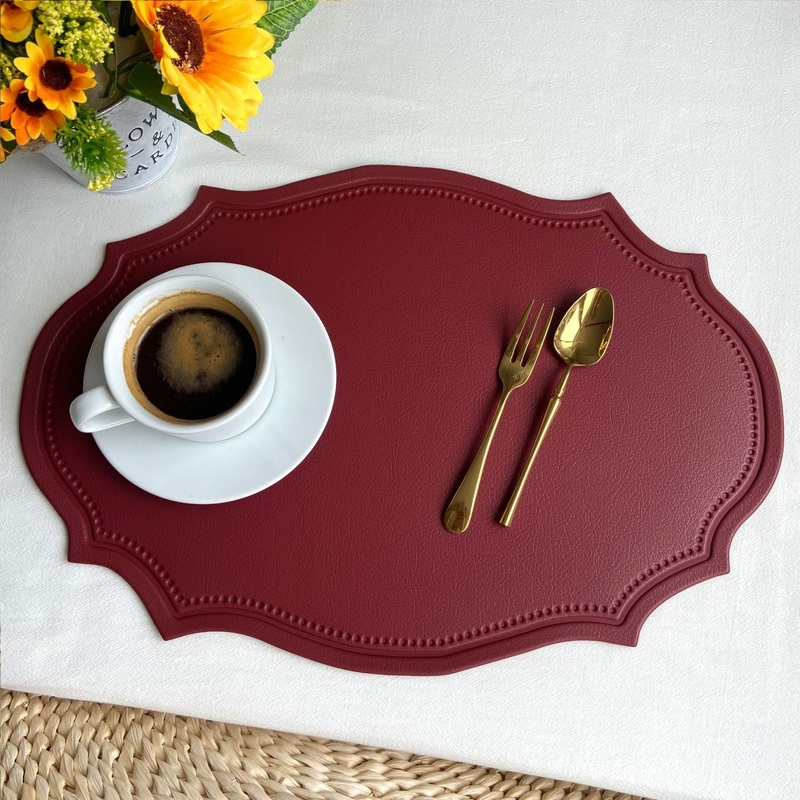 4 pcs Retro Faux Leather Placemat – Waterproof & Oil-Proof Dining Table Mat (Wine red)