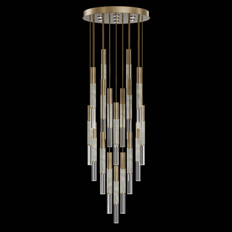 Antonia 31″W Round Pendant Gold Leaf/Brass/Smoke