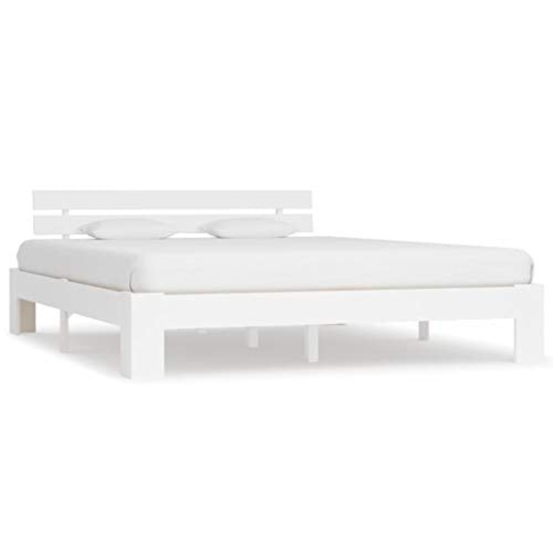 BIGTO – Struttura per letto in legno di pino massiccio, per camera da letto, stile C, colore: bianco, 160 x 200 cm