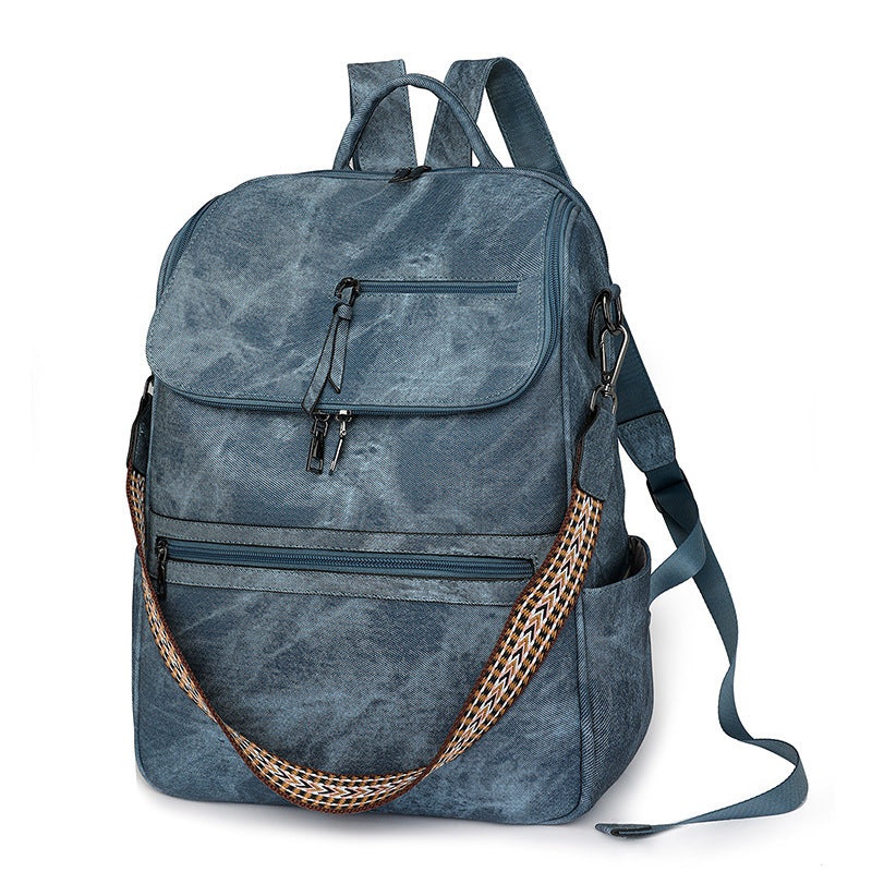 Blue Stylish Anti-Theft Backpack for Women – Vintage PU Leather Convertible Rucksack & Shoulder Bag