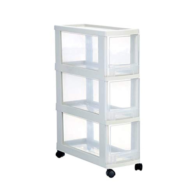 Cassettiere in plastica per abbigliamento Cassetto Governo Di Immagazzinaggio For La Camera Da Bagno Alti Ripiani Tallboy Cupboard Unit Trasparente Con Ruote ( Color : White , Size : 18X45X64cm )