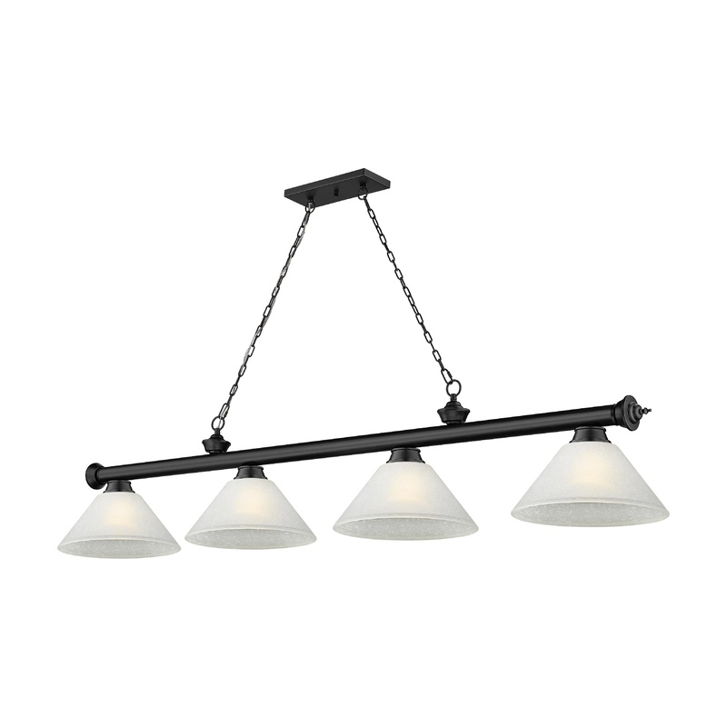 Cordon 4-Light Billiard Matte Black Cone White Linen Glass