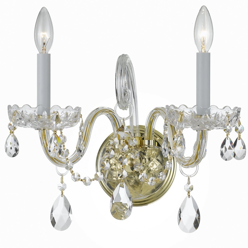 Crystorama 1032-PB-CL-MWP Traditional Crystal Two Light Wall Sconce Polished Brass