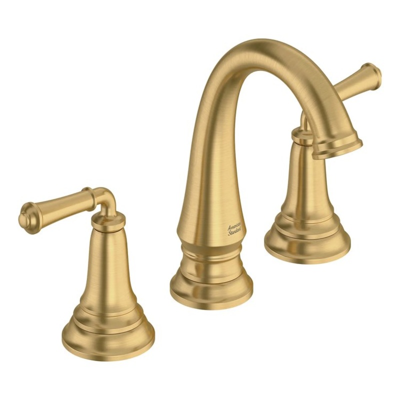 Lavatory Faucet Delancey Widespread 6-12 Inch Spread 2 Lever ADA CALGreen/WaterSense/CEC Brushed Cool Sunrise 1.2 Gallons per Minute Push Pop-Up Drain 3 Hole