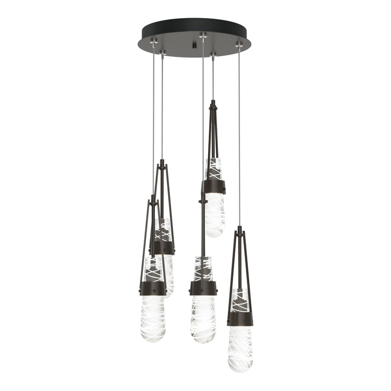 Link 5-Light Blown Glass Pendant Oil Rubbed Bronze Clear Glass with White Threading (YJ)