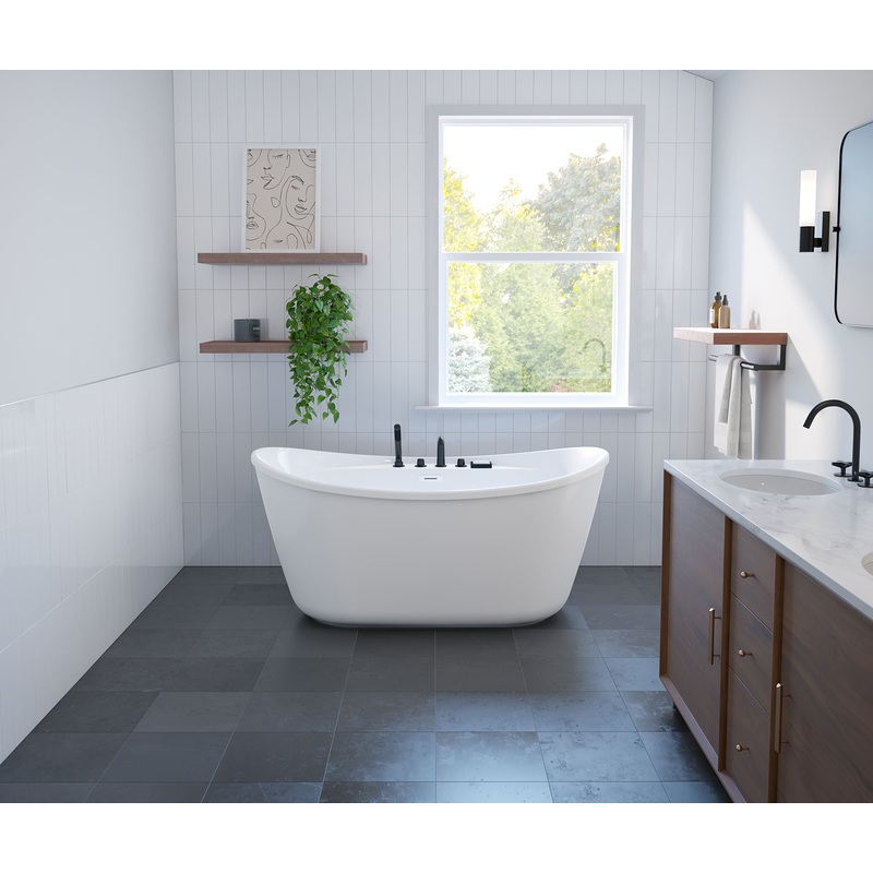 MAAX 106996-000-002-000 Sonoma 58 x 32 AcrylX Freestanding Center Drain Bathtub in White with White Skirt
