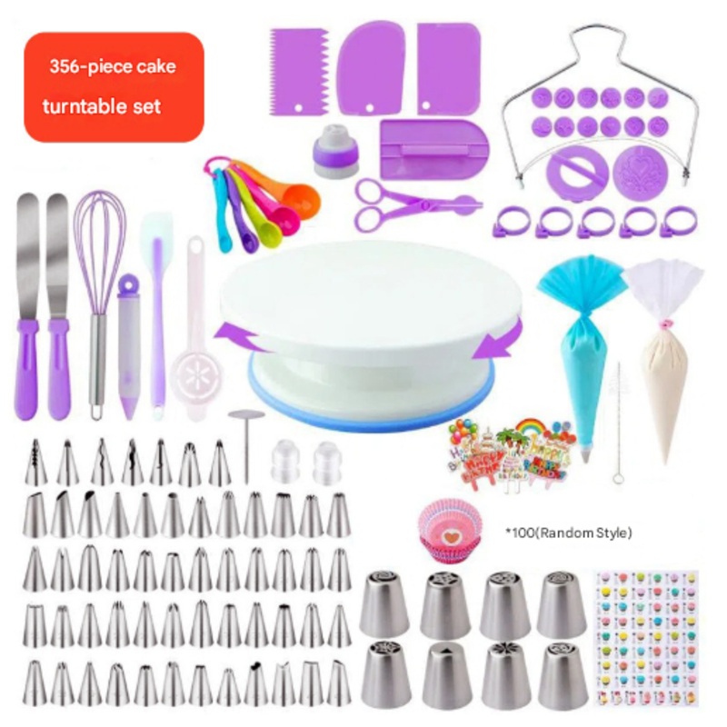 Purple Comprehensive 356-Piece Cake Decorating Kit – Turntable, Piping Tips & Baking Tools Set