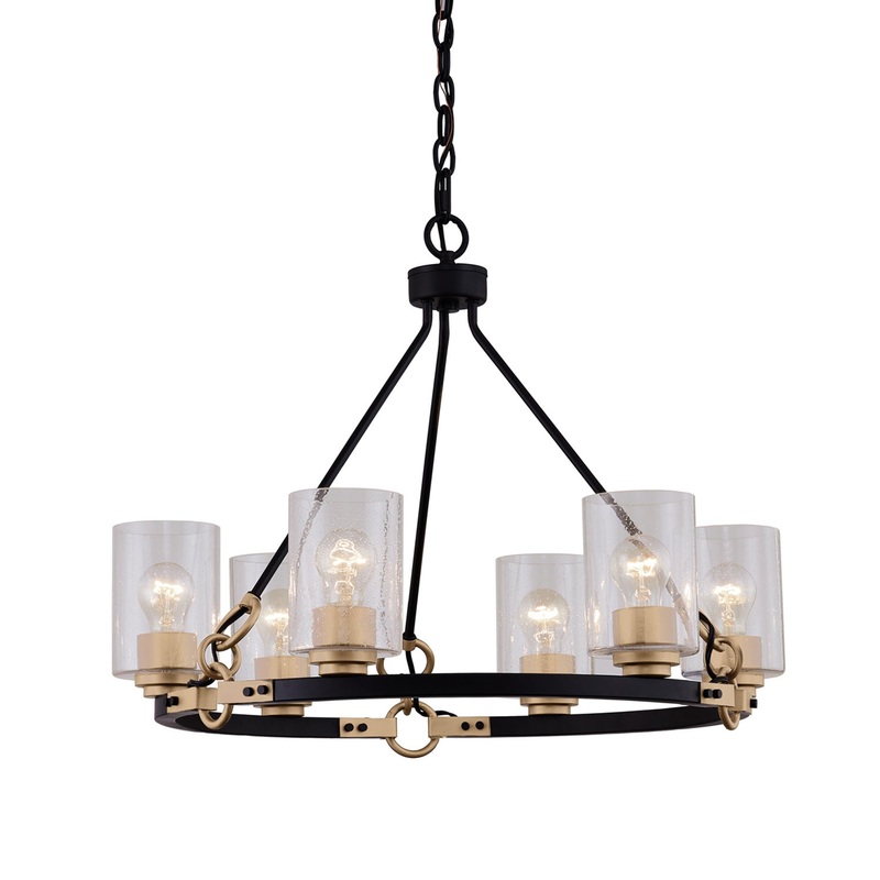 Six Light Chandelier from the Richmond Collection in Matte Black w/ Brass Finish by Justice Designs