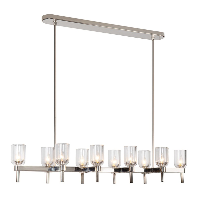 Ten Light Linear Pendant from the Lucian Collection in Polished Nickel/Clear Crystal Finish by Alora