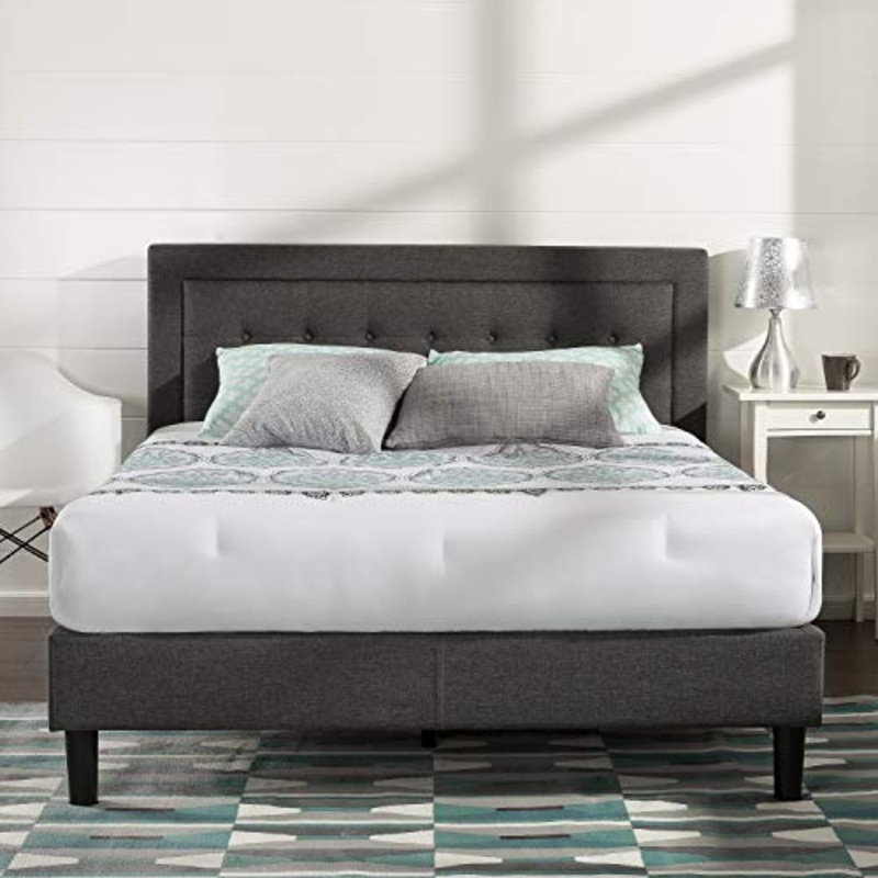 ZINUS Dachelle 35 cm Telaio del letto a piattaforma imbottito | Base per materasso | Supporto per doghe in legno | Facile da montare | 140 x 190 cm | Grigio scuro
