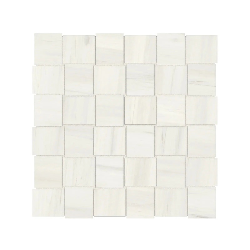 2″ x 2″ Basketweave Mayfair Suave Bianco Polished Porcelain Mosaics. 1 Sheet = .98 Sq. Ft. 2″ x