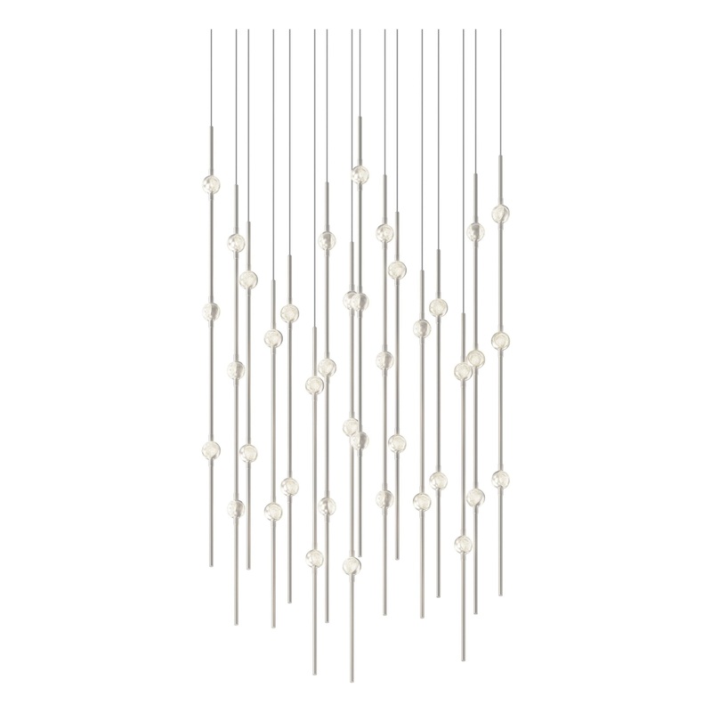 Aries 24″ Square LED Pendant Satin Nickel with Clear Faceted Acrylic 2700K 20′ Adjustable Cord