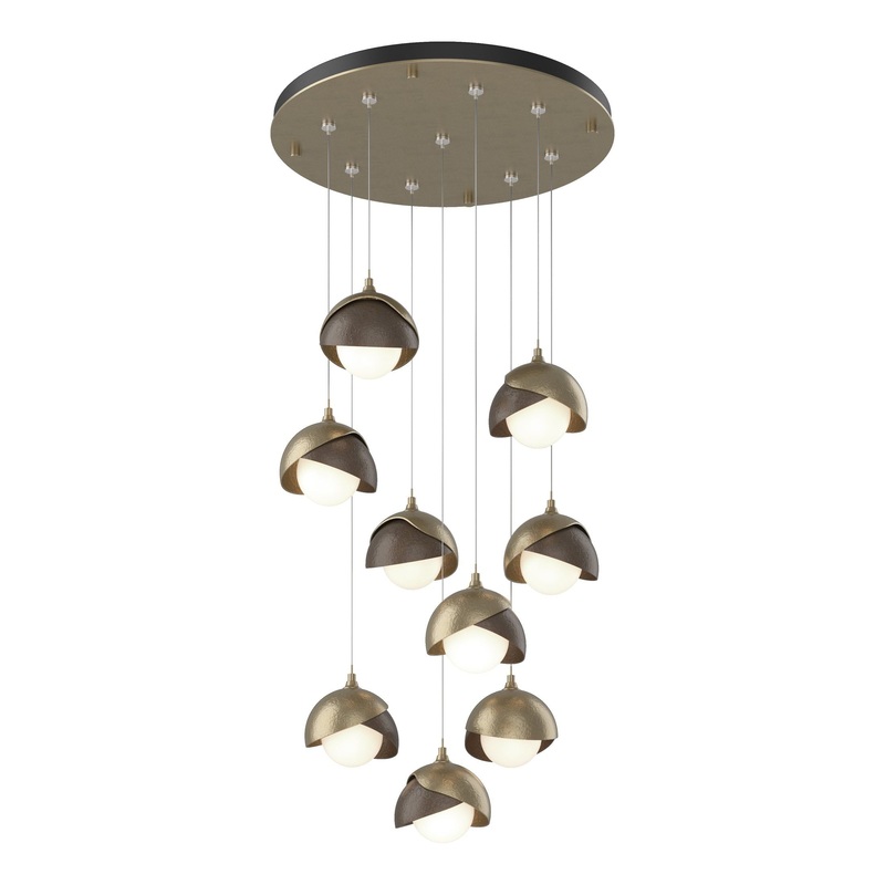 Brooklyn 9-Light Double Shade Pendant Soft Gold Bronze