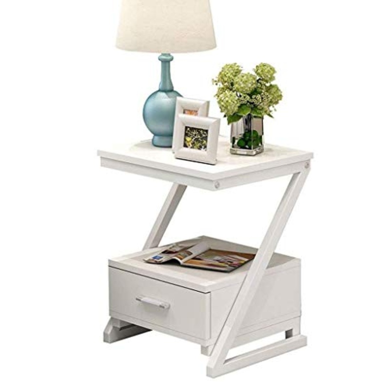 Comodino Comodini Moderna struttura in acciaio a forma di Z Tavolino laterale / terminale con 1 cassetto Consolle E1 Tavolo Consolle Scaffali Organizer Soggiorno Libreria per ufficio Comodino Armadio