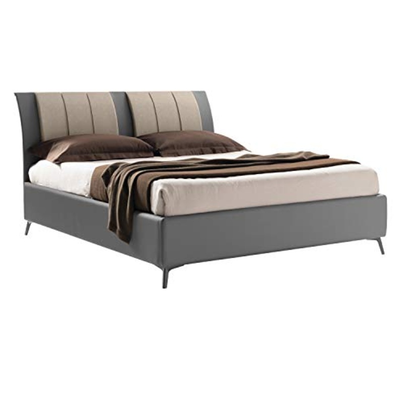 LettoFacile montalo in 30 Minuti – Letto Matrimoniale Onda Frame in Ecopelle Grigio/Beige – Struttura senza rete – Made in Italy (160 x 190 cm)