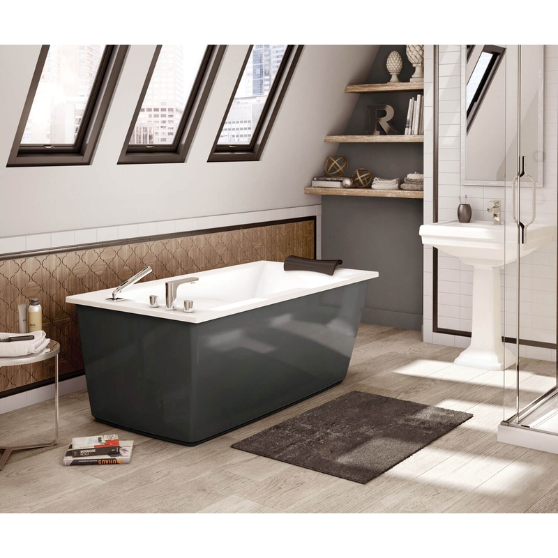 MAAX 105571-055-019 Optik 6032 F Acrylic Freestanding End Drain Aerofeel Bathtub in White with Thunder Grey Skirt