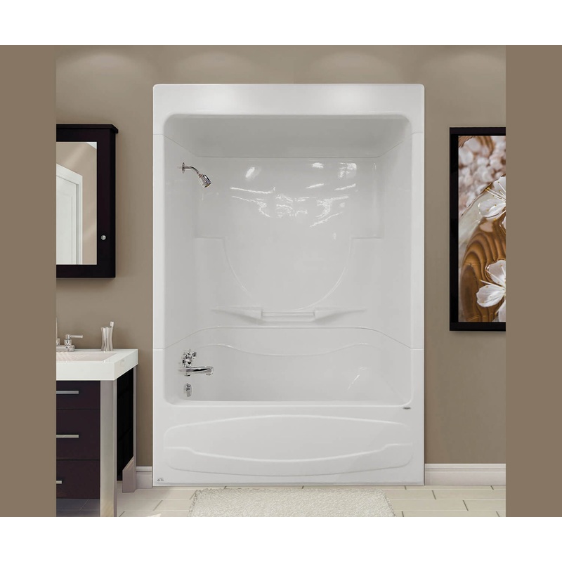 MAAX 105620-091-001-106 Figaro I AFR 59 x 33 Acrylic Alcove Left-Hand Drain Three-Piece 10 Microjets Tub Shower in White