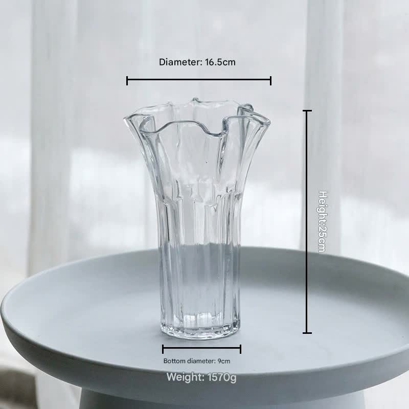 Nordic-Style Glass Vase – Elegant Fluted Flower Vase for Home Decor(Transparent)