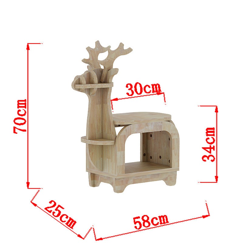 Oak Planking Small Creative Reindeer-Shaped Solid Wood Bookshelf for Kids