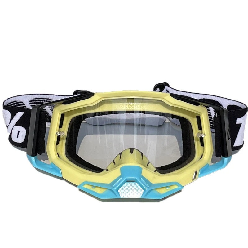 Pro Motocross Goggles – Windproof, UV400 Protection with TPU Frame & PC Lens, Adjustable Strap(Yellow frame,transparent lens)