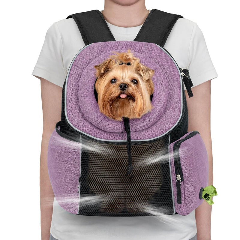 Purple Breathable Mesh Pet Carrier Backpack – Head-Out Design for Small Dogs & Cats, Ventilated Travel Hiking Carrier Bag with Front Entry & Pockets