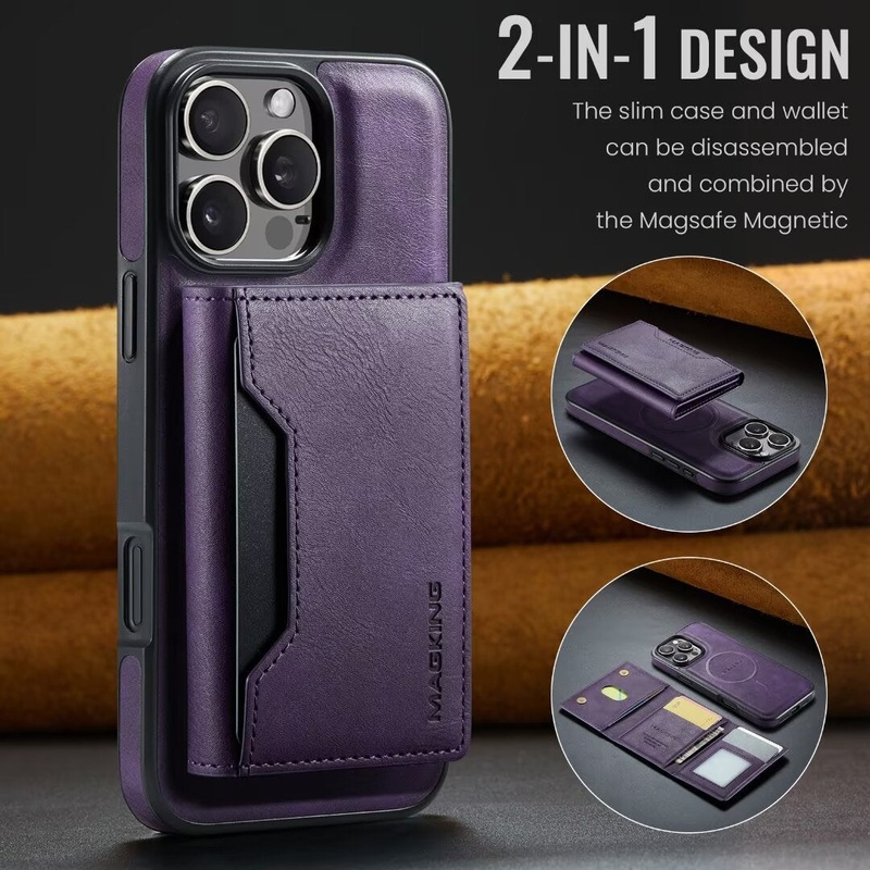 Purple Premium MagSafe Wallet Case for iPhone 16 Pro Max – Detachable PU Leather Magnetic Card Holder