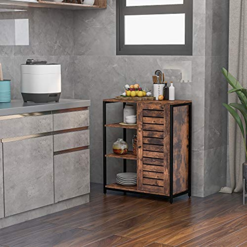 Q-HL Comodino Cabina Armadio da Cucina con 3 Ripiani Aperti Cassettiera Soggiorno Sala Sala da Cucina Cucina Domestico per Ufficio in Acciaio Stile Industriale Vintage Brown + Nero