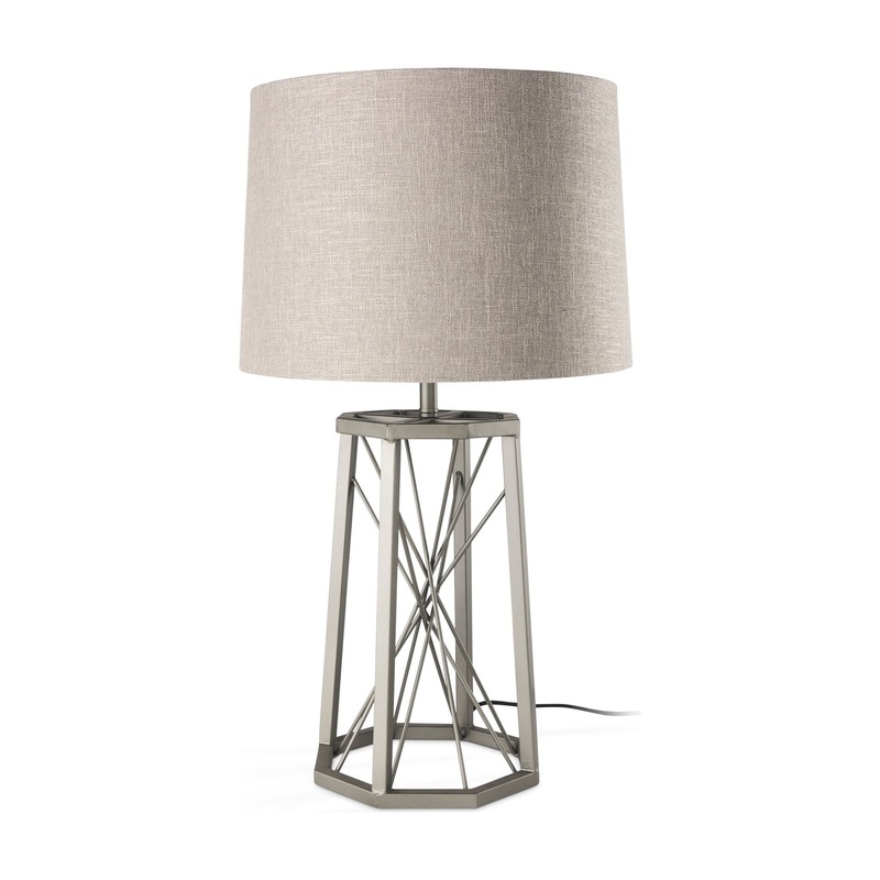 Raen Table Lamp Gray Metal | Beige Shade