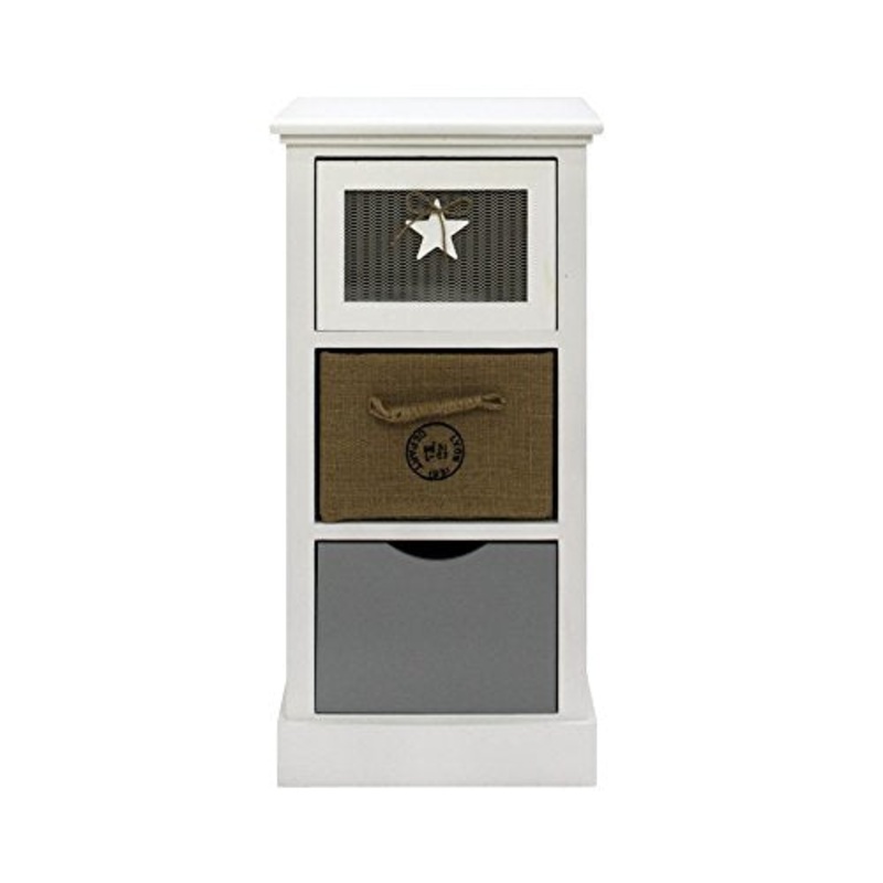 Rebecca Mobili Cassettiera bianca beige grigia, comodino 3 cassetti moderno, legno, camera ragazzi bagno, idee casa – Misure 69 x 34 x 29 cm (HxLxP) – Art. RE6124