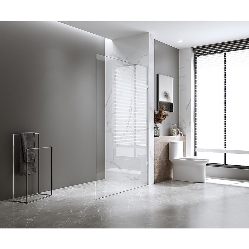 110x210cm Single Shower Glass Screen with White Wall & Floor F Brackets