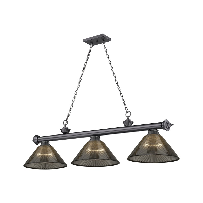 Cordon 3-Light Billiard Bronze Plate Cone Smoke Acrylic