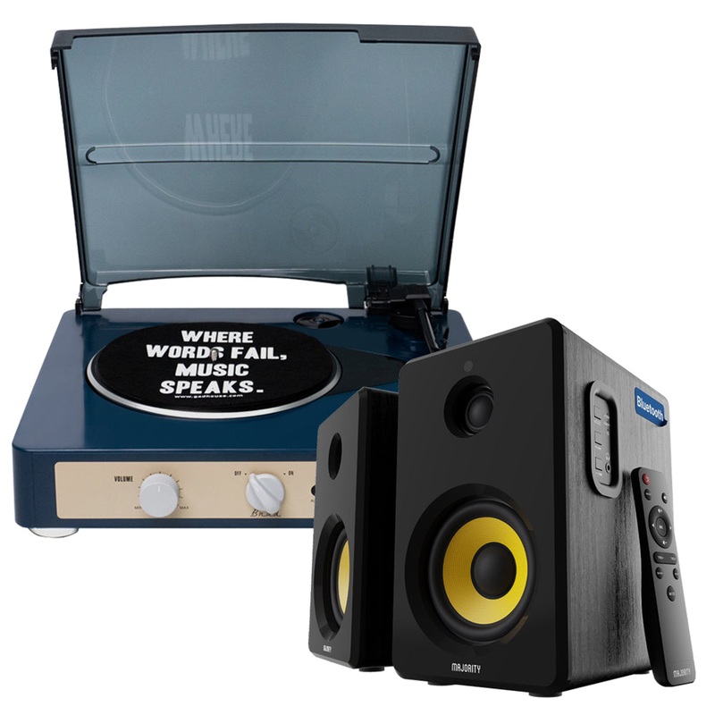 Gadhouse Brad MKII Record Player – Navy + Bundled Majority D40X Bluetooth Speakers